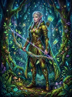 Ethereal elf warrior in enchanted forest